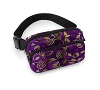 Confezione piccola da uomo completamente stampata, portatile, decorativo per abiti alla moda con tracolla regolabile compatibile con fiori floreali viola oro rosa