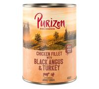 Confezione prova! Purizon Crocchette, Alimenti umidi e Snack per cane - 400 g umido Black-Angus & Tacchino con patate dolci e mirtilli rossi