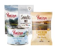 Confezione prova: Purizon Crocchette, Alimenti umidi e Snack per gatto - 40 g snack (Mix: Pollo, Agnello, Manzo e Pesce) + 200 g umido (Filetto di Pollo con Salmone) + 150 g Crocchette (Adult Pollo &