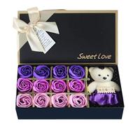 Confezione regalo di fiori portasapone alla rosa, portasapone da bagno profumato floreale Petali di fiori di rosa, Set di saponette rosa da 12 pezzi con bambola orso, Confezione regalo di sapon