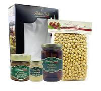 CONFEZIONE REGALO DOLCE - Prodotti gourmet - Pacchetto Nocciole tostate scelte e IGP 500 g - Pesche sciroppate al vino - Crema di nocciole gusto gianduia - Crema di pere al vino
