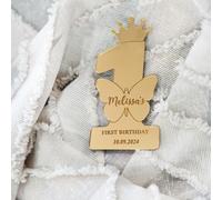 Confezione regalo e etichette personalizzate per il primo compleanno: acrilico, oro, argento, oro rosa Farfalla dalla corona d'argento,Farfalla con corona in oro rosa,Farfalla corona d'oroPMMA