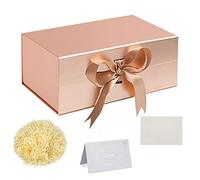 Confezione regalo in oro rosa con nastro, 28 x 18 x 12 cm, profonda scatola regalo con coperchio magnetico, biglietti di auguri in carta velina triturata per Natale, compleanno, anniversario di