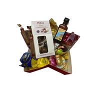 Confezione Regalo Natalizia alcoolica scatola a forma di Stella, con Praline Liquori assortite e 1 mini bottiglia amaro del capo da 20 ml