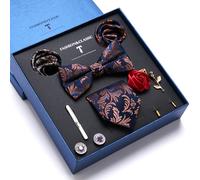 Confezione regalo per le vacanze di alta qualità 7,5 cm Cravatta floreale blu Hanky Pocket Squares Gemelli Clip Set Cravatta per uomo Regalo di compleanno