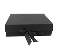 Confezione regalo pieghevole per cosmetici Confezione regalo pieghevole in puro colore con nastro sul coperchio per profumo 12,2 X 10,6 X 3,5 pollici (Nera)