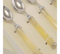 Confezione sei pezzi cucchiaini Moka PERLATO manicatura in acrilico con ghiera lunghezza 140 mm composizione in scatolata bomboniera serigrafata inox lucido