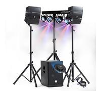 Confezione Sono DJ 1000W completo BM Bmsonic Altoparlanti +SUB 31cm USB/Bluetooth, Cavi, Portico Illuminazione LED, UFO, Bar Sala feste