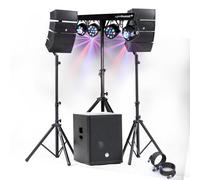 Confezione Sono DJ 1200W completo BM Bmsonic BMS-15-ARRAY-BT Altoparlanti +SUB 38cm USB/Bluetooth, Cavi, Illuminazione LED Bar Sala feste
