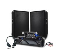 Confezione Sono DJ BM Bmsonic Amplificatore 1000 W, Coppia di altoparlanti passivi 2 x 400 W, Mix, Cuffie, Cavi e Micro+Chiave 32 G