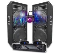 Confezione Sono DJ BM Bmsonic Amplificatore 4000W, Coppia di altoparlanti passivi LSC215 2 x 2000W, Cavi Speakon, Audio PRO Light LED
