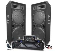 Confezione Sono DJ BM Bmsonic Amplificatore 4000W Coppia di altoparlanti passivi LSC215 2x2000W Mixer Cuffie DJ, Cavi, Microfono