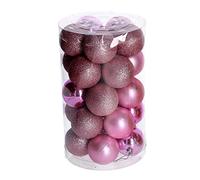 Confezione tubo 25 palline di natale in plastica rosa da appendere per decorazione albero 6cm di diametro