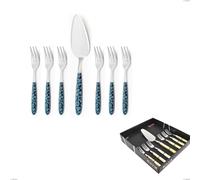 Confezione vetrina 7 pezzi, forchettine più paletta dolce vero flowers, acciaio 18.0 nickel free, manicatura pbt sublimato acciaio lucido cromo