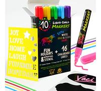 Confezione vuota da 10 pennarelli a gesso, modello natalizio e 16 etichette per lavagna, pennarello a gesso liquido al neon, segno, finestra, lavagne per gesso, punto proiettile / scalpello