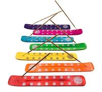 Confezione x 7 - Porta incenso (incensiere). Porta incensi di legno. 7 colori chakra differenti e unici con il design del fiore della vita. Fatto a mano in India.