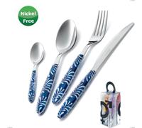 Confezione You&Me 24 pezzi posate Vero Mediterraneo Blu 28, Acciaio 18/0, spessore 2,50 mm cromo