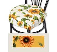 Confezioni Giuliana 4 COPRISEDIA con Fascia Elastica Rotondo Girasoli Sedia Cucina PROVENZALE (Giallo)