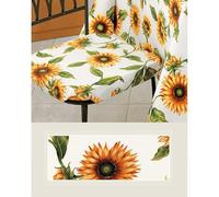 Confezioni Giuliana 6 COPRISEDIA CON ALETTA GIRASOLI POUFF QUADRATO SEDIA CUCINA PROVENZALE (BIANCO)