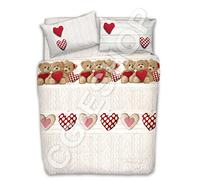 Confezioni Giuliana PARURE Copripiumino Letto Una Piazza Singolo 1P Bambino Cuori Teddy 3 Colori (Rosso)
