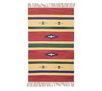 Confezioni Giuliana Tappeto Kilim Arancio Verde Puro Cotone Etnico Classico Passatoia Cucina Ingresso, cm. 90x150