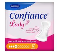 Confiance Lady - Piccole protezioni antibatteriche assorbenti per donne, livello di assorbimento = 4 gocce (perdite urinarie medie), pH neutro alla pelle, 12 unità