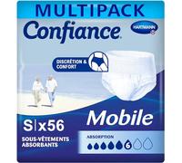 Confiance Mobile - Slip assorbenti per uomini e donne, livello di assorbimento, 6 gocce (perdite urinarie medie), discreti ed efficaci, pH neutro alla pelle, taglia S, 4 x 14 unità