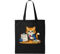 Confident Cat Boss Conducting Performance Review Borsa tote in cotone naturale nero