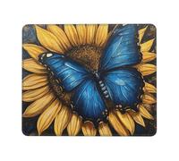 Confortevole Tappetino per Il Mouse, Sunflower Blue Butterfly, antisfilacciamento Tappetino per Mouse, Gaming Mousepad, 25X30cm, Casa, Laptop, PC