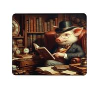 Confortevole Tappeto Mouse, Pig Funny Gentleman Animal Read Book Retro Clock Tappetino per Il Mouse Antiscivolo Gaming Mousepad per Ufficio Laptop Notebook