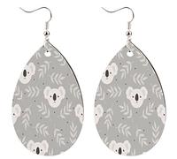 Confortevoli Orecchini Di Cuoio Koala Grey Cute Animal Waterdrop di Orecchino Leggero Orecchini Pendenti Lunghi per Festa Festa della mamma Vacanze