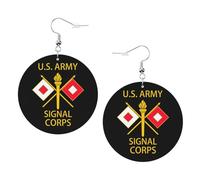 Confortevoli Orecchini Di Cuoio US Army Signal Corps Logo Ciondolo Orecchio Stampa Teardrop Orecchini per Decorazioni Compleanno Bambina