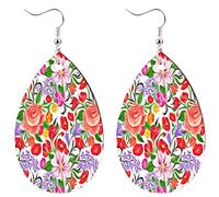 Confortevoli Orecchini Di Cuoio Vintage Flower 80s Pattern Waterdrop di Orecchino Leggero Orecchini Pendenti per Compleanno Festa della mamma Vacanze