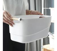 Confortime Cestino multiuso in plastica con manici in legno, 40 x 21,5 x 18 cm (12 pezzi)