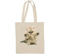 Confused And Cute Fluffy Kitten Art - Borsa tote in cotone naturale, colore: Bianco