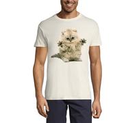 Confused and Cute Fluffy Kitten Art Crew Neck T-shirt da uomo in cotone naturale, Naturale, S