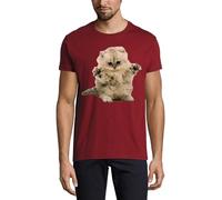 Confused and Cute Fluffy Kitten Art - Maglietta girocollo da uomo, in cotone, colore: Bordeaux, Bordeaux, S