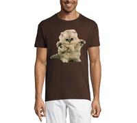 Confused and Cute Fluffy Kitten Art - Maglietta girocollo da uomo, in cotone, colore: Cioccolato, cioccolato, S
