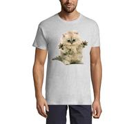 Confused and Cute Fluffy Kitten Art T-shirt girocollo da uomo in cotone Ash, Cenere, S