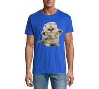 Confused and Cute Fluffy Kitten Art T-shirt girocollo da uomo in cotone blu reale, Blu reale, S