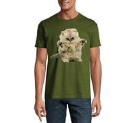 Confused and Cute Fluffy Kitten Art T-shirt girocollo da uomo in cotone verde cacciatore, Verde cacciatore, S