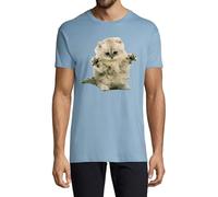 Confused and Cute Fluffy Kitten Art T-shirt girocollo in cotone da uomo azzurro, Azzurro, S