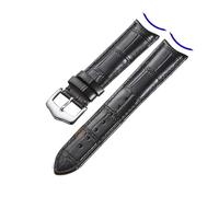 Cong Yi Cinturino for orologio in pelle con interfaccia curva e fibbia a motivo bambù, stile business, 19 mm, 20 mm, 21 mm, 22 mm, 24 mm, cinturino for orologio retrò(Black Silver,19mm)