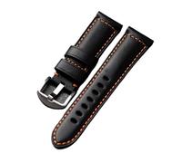 Cong Yi Cinturino in Pelle di Vacchetta Primo Strato Fatto A Mano, 20 22 24 26MM, Cinturino Vintage Nero, Giro da Uomo in Vera Pelle, Compatibile con PAM111 44(C Silver Buckle,26mm)