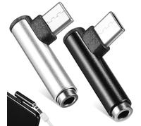 CONGARTENO 2 pezzi Adattatore Audio USB C Jack Angolo Retto Mini Convertitore Audio per Cuffie e Auricolari Nero e Grigio Compatibile con Smartphone Design Compatto e Plug-and-play