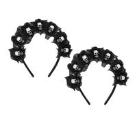 CONGARTENO 2 pezzi Fascia Capelli Teschio Nera con Fiori Accessorio Cosplay Gotico per Halloween Cerchietto Day Of The Dead per Festa Adulto