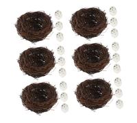 CONGARTENO 6 Set Nidi Artificiali per Uccelli in Intrecciata Decorazione Country Style con Uova per Giardino Patio e da Te