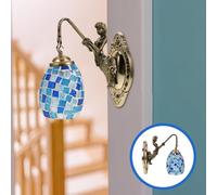 CONGARTENO Applique da Parete Vintage in Vetro Colorato a Tessere con Design Sirena Lampada da Esterno Creativa per Giardino e Locale Illuminazione Decorativa Mediterranea Blu