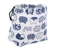 CONGARTENO Borsa Bento in Cotone e Lino Giapponese Sacchetto Pranzo Spessa con Coulisse Leggera e Portatile per Ufficio e Picnic Sacchetti Conservazione Alimentare Bianco con Blu