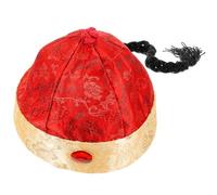 CONGARTENO Cappello Imperatore Cinese da Cosplay con Treccia Rosso Oro Copricapo Tradizionale per Feste in Maschera e Fotografia Adulta